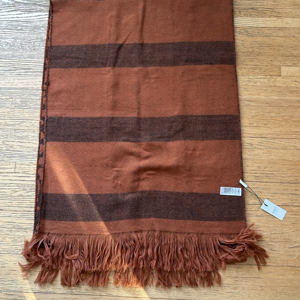 Only Brown and Dark Brown Striped Fringe Scarf Wrap